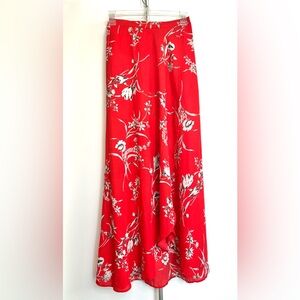Akira Maxi Red Black A-line Wrap Skirt Lined Front Slit Wrap Pull-on Size Small‎